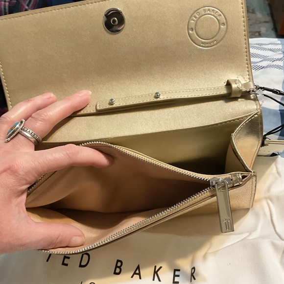 Ted Baker NWT mixed media, metallic gold,quality genuine leather crossbody party - Picture 9 of 12